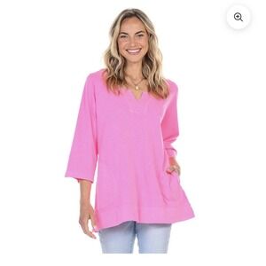 Fresh Produce Jersey Knit Tunic Top Womens XL / XXL Cotton Pink Lagenlook Boho